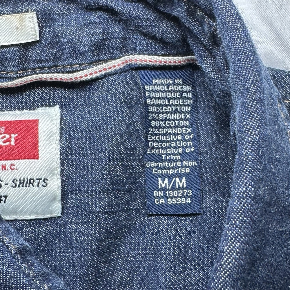 Wrangler Mens Western Denim Shirt Med Blue Indigo Pearl Snap Long Sleeve Retro - Picture 4 of 9